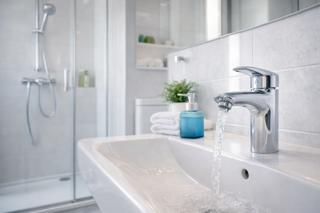 Modernes Badezimmer mit Waschtisch und Dusche